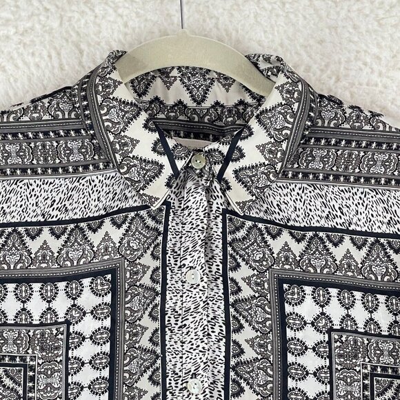 Chico's White Geometric Print Button-Up Shirt Womens Long Sleeve Size Medium - Picture 3 of 16